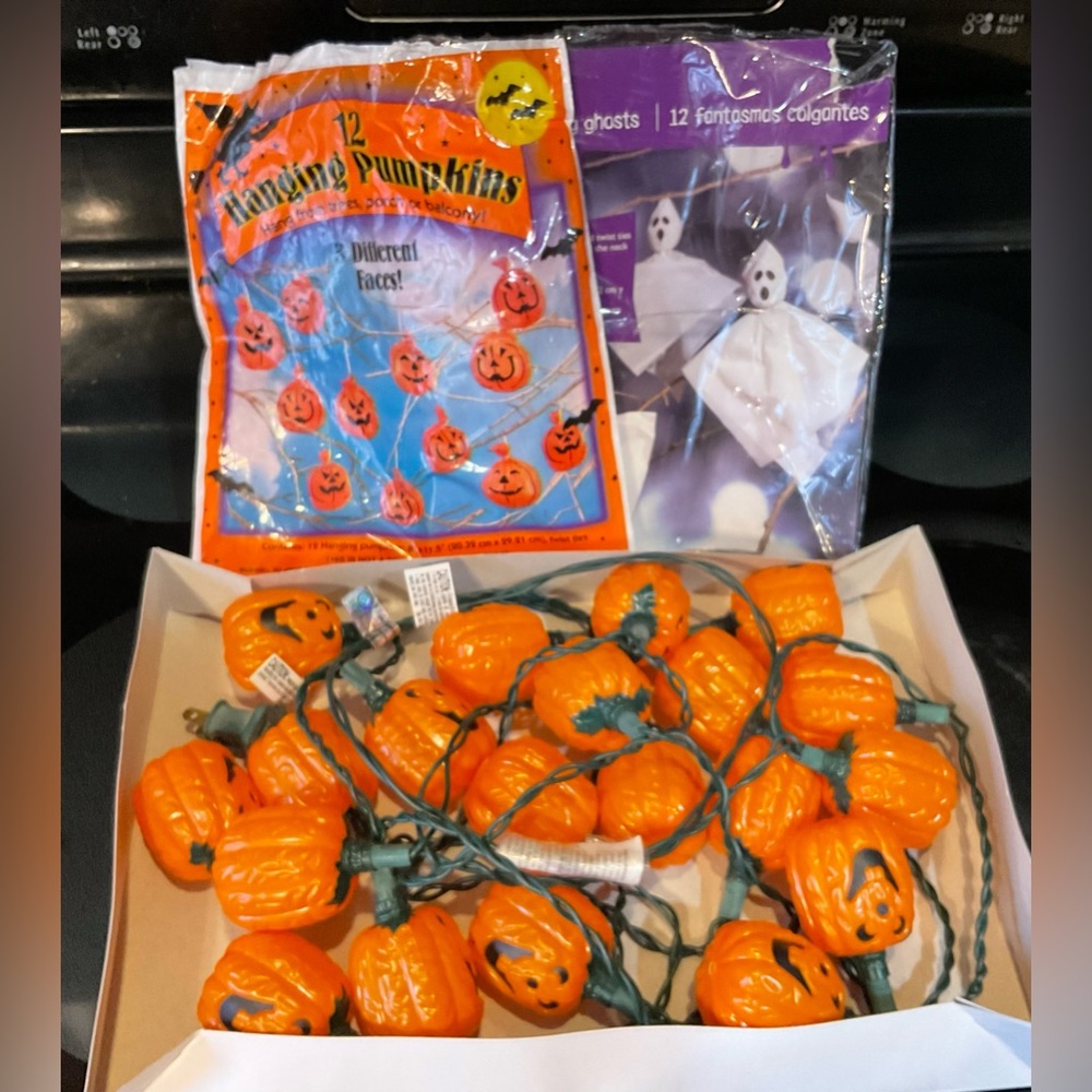 Halloween duo/set of pumpkin dangle lights and ghost pumpkin hanging tree decor